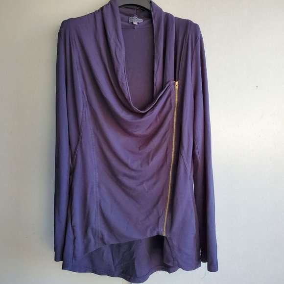 Market & Spruce Drape Asymmetrical Top Deep Blue Side Zipper Womens Size M - Picture 1 of 7